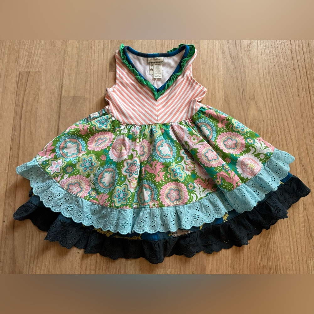 Matilda Jane Pink Striped Blue Eyelet Twirl Dress 2